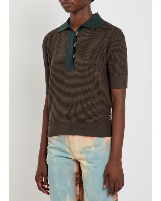 J.W. Anderson Green Waffle-Knit Cotton-Blend Polo Shirt