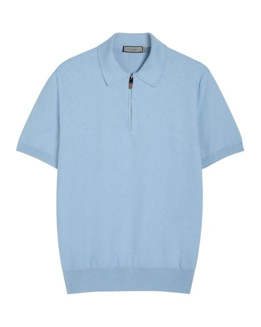 Canali Blue Panelled Cotton Polo for men