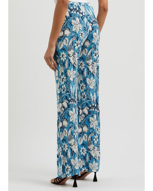 Diane von Furstenberg Blue Brooklyn Floral-Print Jersey Trousers