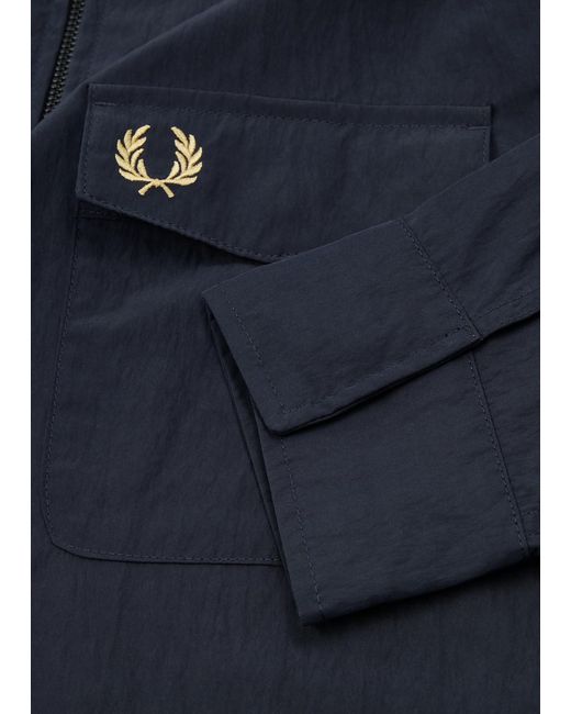 Fred Perry Blue Logo-Embroidered Crinkled Nylon Overshirt for men
