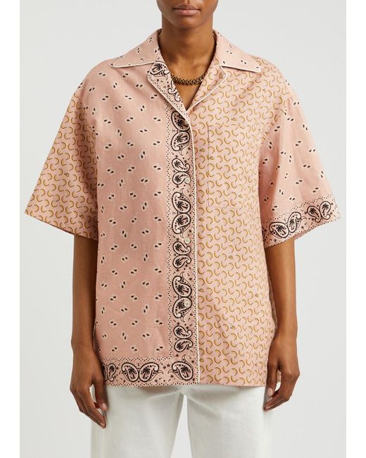 Palm Angels Pink Patchwork Printed Linen-Blend Shirt for men