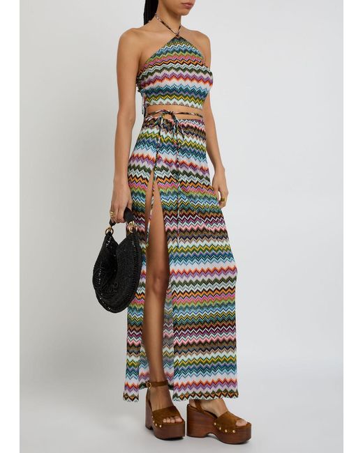 Missoni Multicolor Zigzag Metallic-Knit Cover-Up Midi Skirt