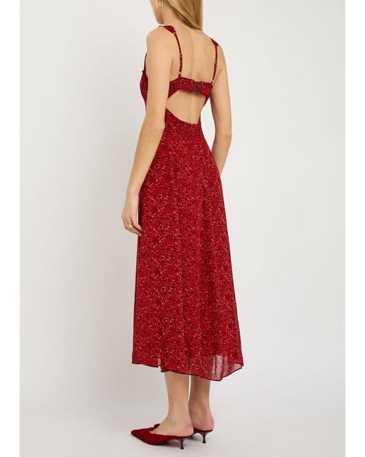 Reformation Red Lela Floral-Print Georgette Midi Dress