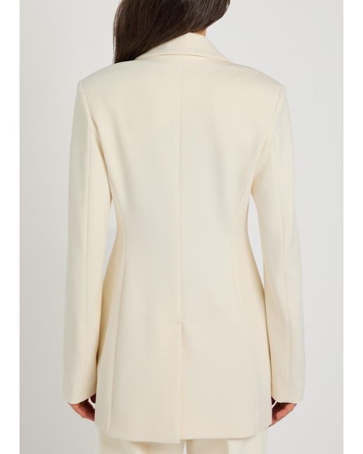 Another Tomorrow Natural Double-Breasted Fitted Jersey Blazer