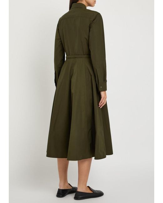 Moncler Green Drawstring Poplin Midi Shirt Dress