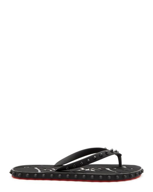 Christian Louboutin Black Super Loubi Studded Rubber Flip Flops