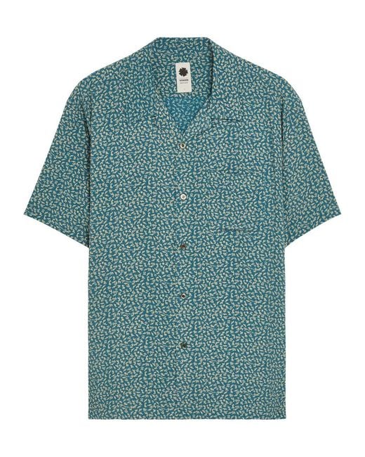 vowels Blue Deer Printed Rayon Shirt for men