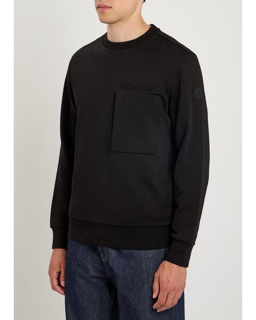 Moncler Black Embossed-Logo Cotton Sweatshirt for men