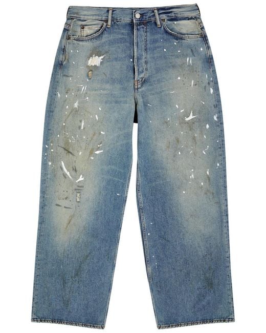 Acne Studios Paint-Splattered Distressed Wide-Leg Jeans in