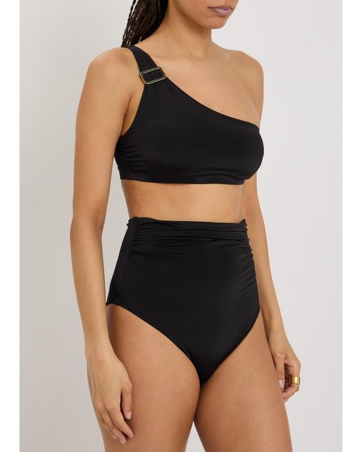 Max Mara Black Chalisia One Shoulder Stretch-Polyamide Bikini Top