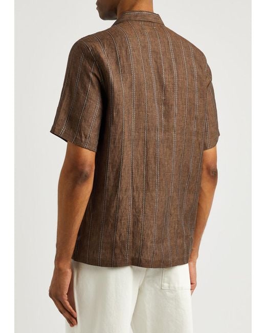 Universal Works Brown Road Striped Linen Shirt for men