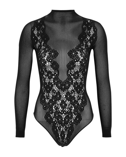 Wolford Black Flower Lace Stretch-knit Bodysuit