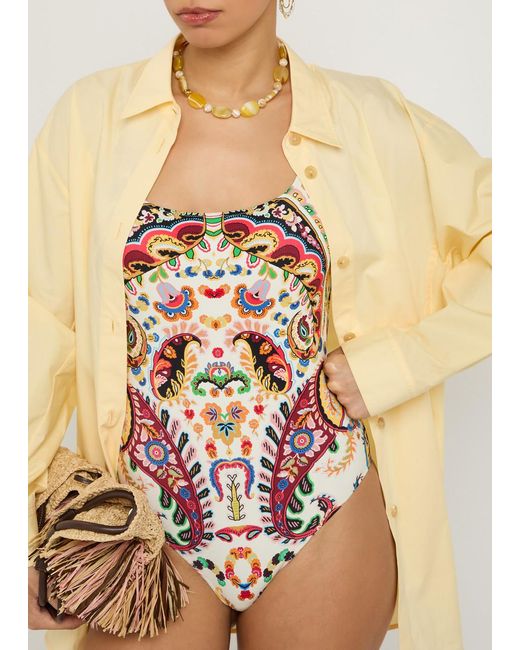 Etro White Printed Low-Back Swimsuit