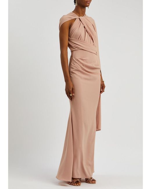 Talbot Runhof Natural Cape-effect Draped Gown