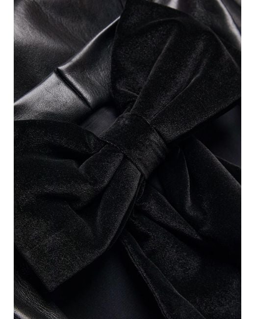 Alice + Olivia Black Wynell Bow-Appliquéd Faux Leather Midi Dress