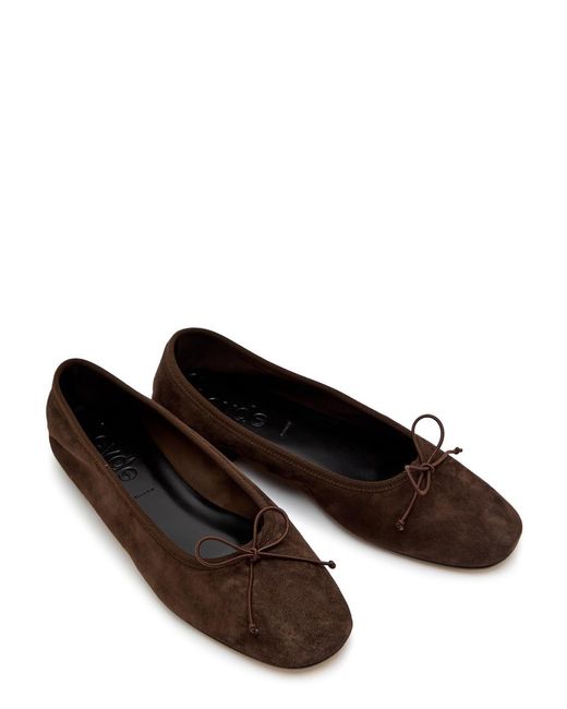 Aeyde White Tiby Kid Bow-Appliquéd Suede Ballet Flats