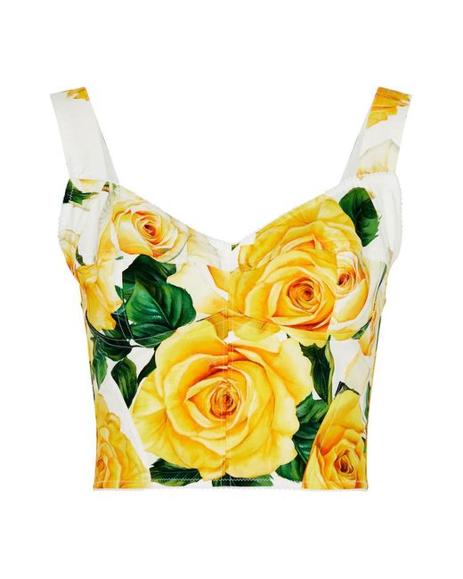 Dolce & Gabbana Yellow Floral-Print Stretch-Cotton Corset Top