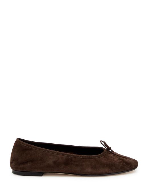 Aeyde White Tiby Kid Bow-Appliquéd Suede Ballet Flats