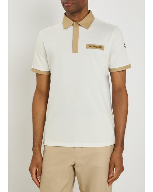 Moncler Natural Contrasting-Trim Piqué Cotton Polo Shirt for men