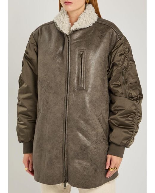 Isabel Marant Brown Evina Shearling-Trimmed Faux Leather Coat
