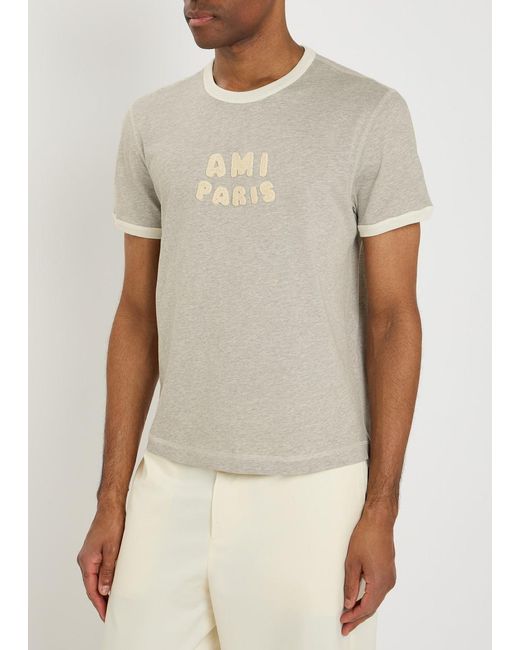 AMI White Logo-Appliquéd Cotton T-Shirt for men