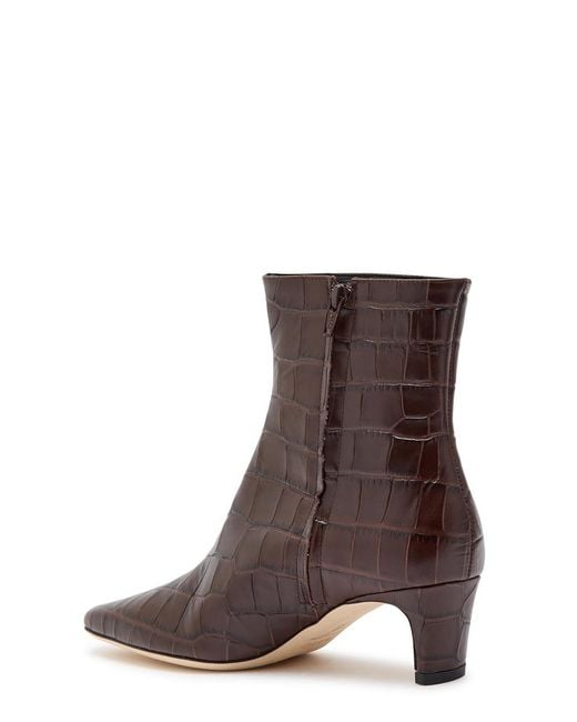 Staud Brown Wally Crocodile-Effect Leather Ankle Boots