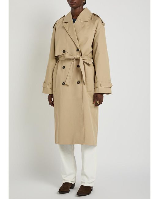 Anine Bing Natural Rickie Double-Breasted Stretch-Cotton Trench Coat