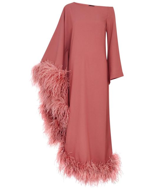 ‎Taller Marmo Red Ubud Feather-trimmed Maxi Dress