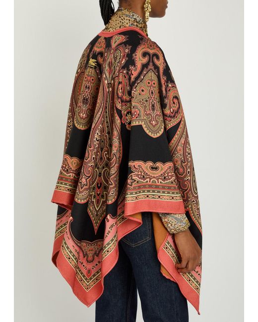 Etro Brown Patterned-Jacquard Wool-Blend Cape