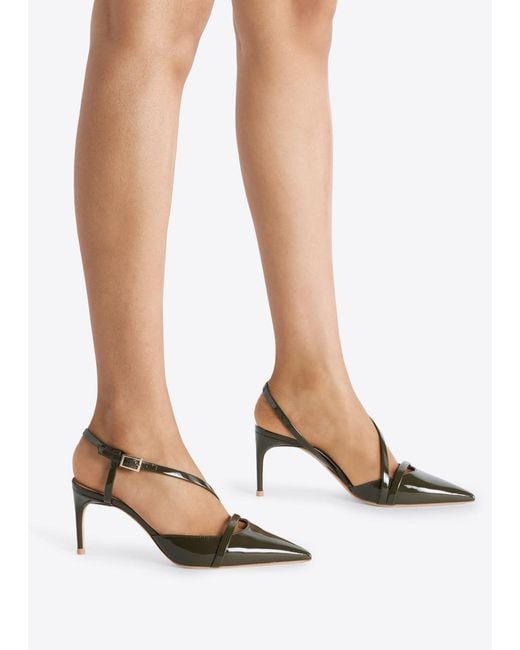 Malone Souliers Metallic Valeria 70 Patent Slingback Pumps