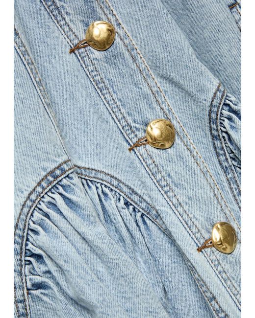 Aje. Blue Noa Gathered Denim Mini Dress