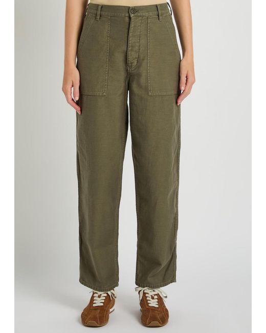 Nili Lotan Green Earl Straight-Leg Cotton Trousers