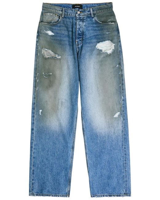 NAHMIAS Men's Blue Dirty Wash Distressed Straight-Leg Jeans - Main Image