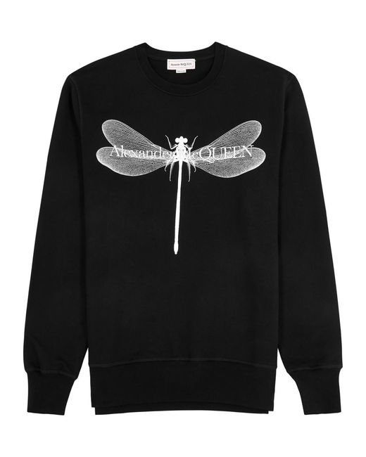 Alexander McQueen Black Dragonfly Printed Cotton Sweatshirt for men