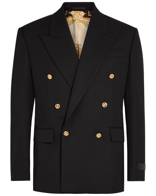 Versace Black Double-Breasted Wool Blazer for men