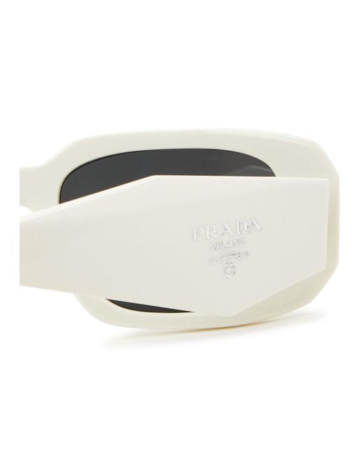Prada White Rectangle-Frame Sunglasses, Designer-Stamped Wide Arms, 100% Uv Protection for men