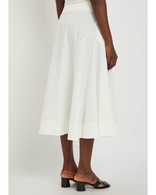 Khaite White Artin Flared Cotton-Poplin Midi Skirt