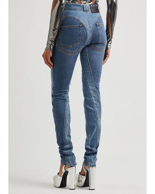 Mugler Blue Spiral Panelled Skinny Jeans