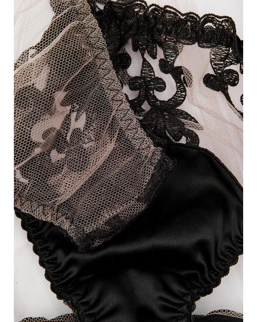 Fleur Of England Black Onyx Embroidered Tulle Briefs