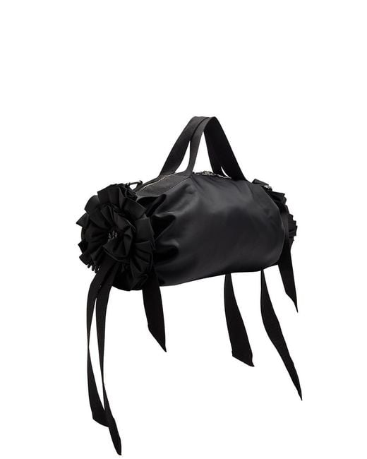 Simone Rocha Black Double Ribbon Rosette Nylon Top Handle Bag