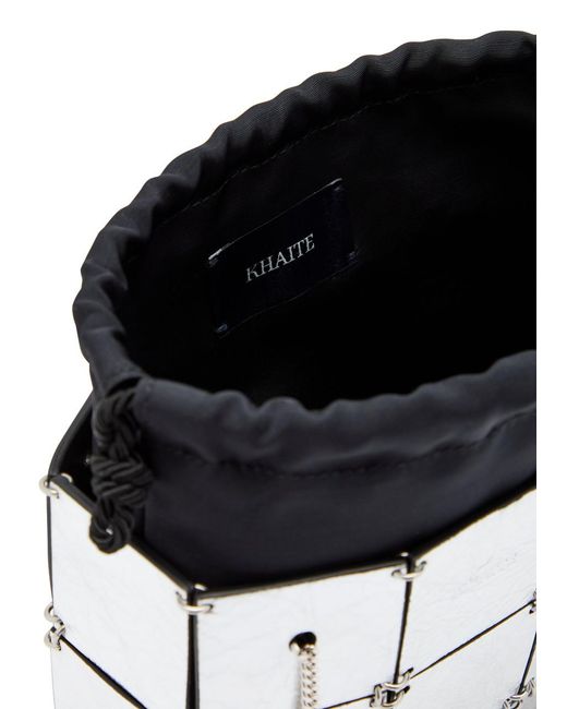 Khaite White Emma Mini Panelled Metallic Leather Tote Bag