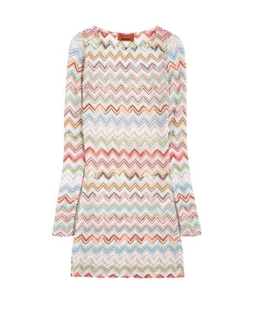 Missoni White Zigzag Metallic-Knit Mini Dress
