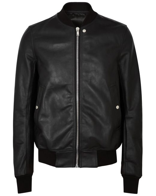 Rick Owens Black Leather Bomber Jacket for men