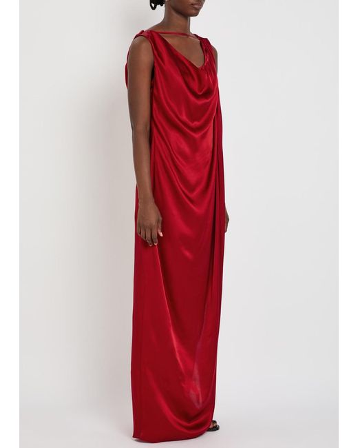 Maison Margiela Red Draped Satin Maxi Dress