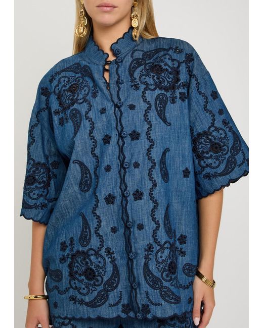 Zimmermann Blue Aster Embroidered Denim Shirt