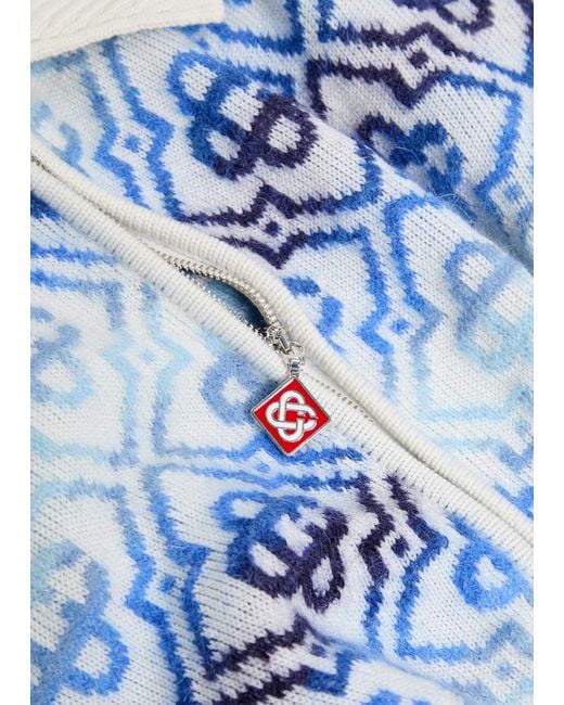 Casablanca Blue Monogram Wool-Blend Cardigan for men