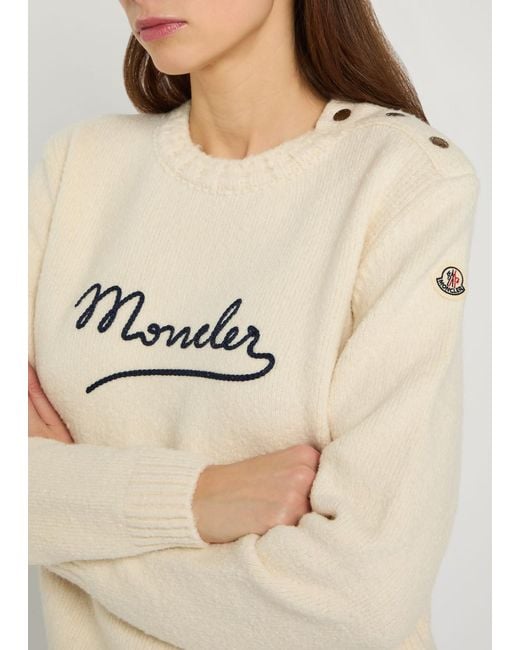 Moncler Natural Logo-Embroidered Cotton-Blend Jumper