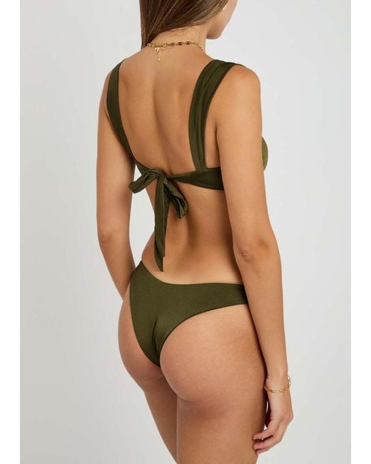 Away That Day Green Cannes Gathered Bikini Top