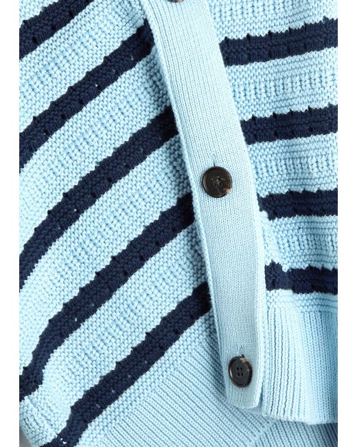 Rails Blue Geneva Striped-Intarsia Cotton Cardigan