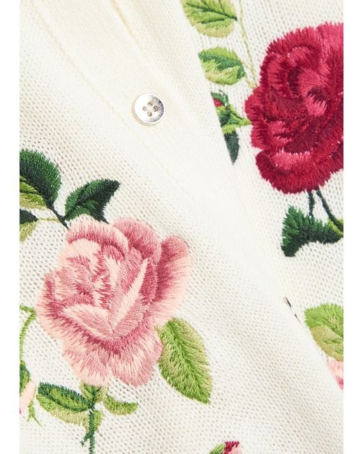 Alice + Olivia White Dollie Floral-Embroidered Knit Cardigan